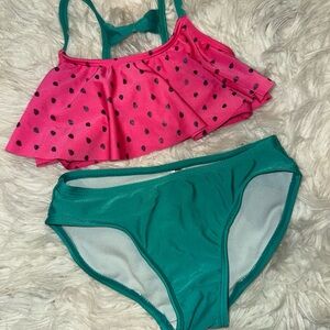 Cat & Jack Pink Ruffle Bikini with Green Bottoms